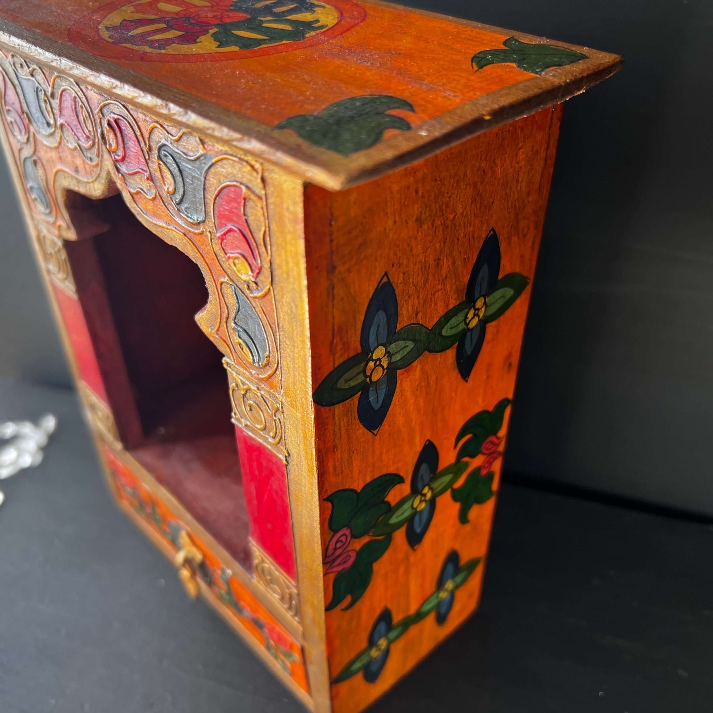 Wooden altar hand-painted ca.21cm with drawer from Nepal