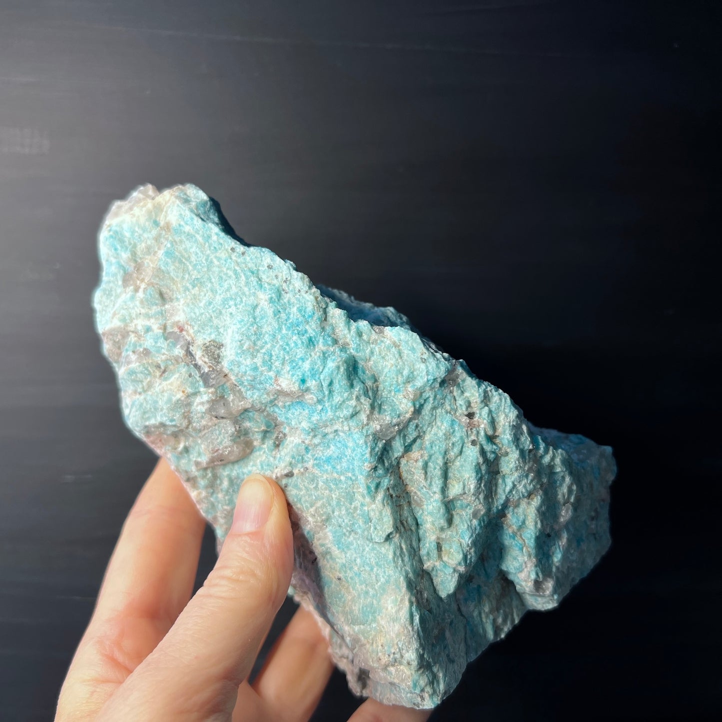 Amazonite rough stone with base 15cm with smoky quartz from Madagascar