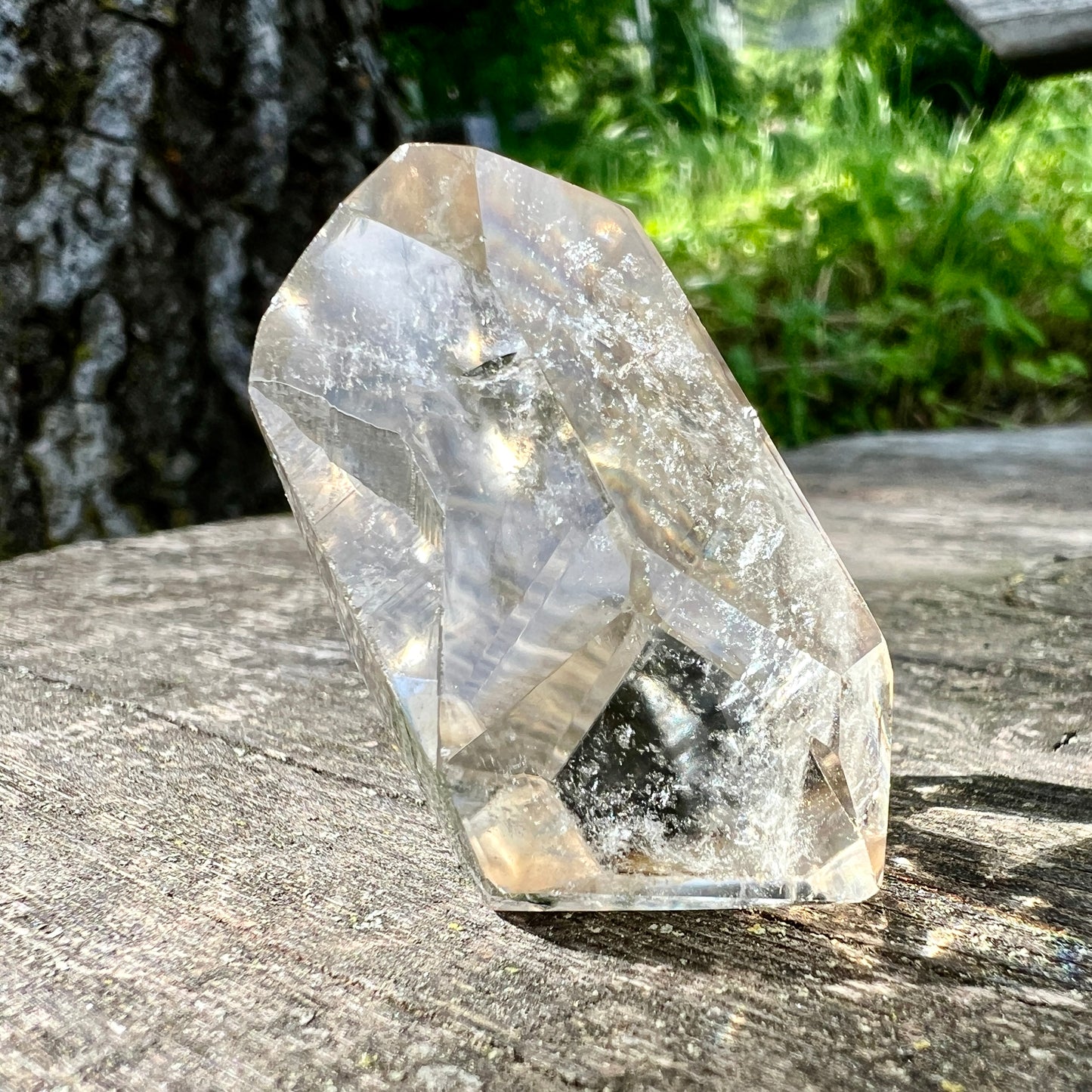 Sonnenlicht trifft auf Citrin Polygon – transparente Struktur sichtbar | Happy Minerals