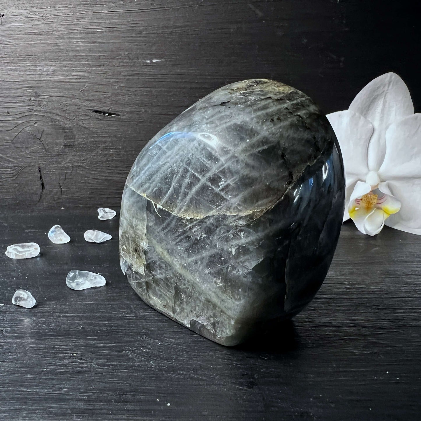 Sunset Labradorit Freeform Seite - Happy Minerals