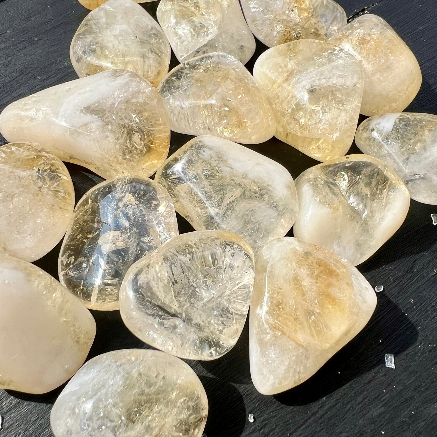 XL Citrin Trommelstein, erhitzter Amethyst, Taschenstein für Fülle und Positivität, in der Sonne| Happy Minerals