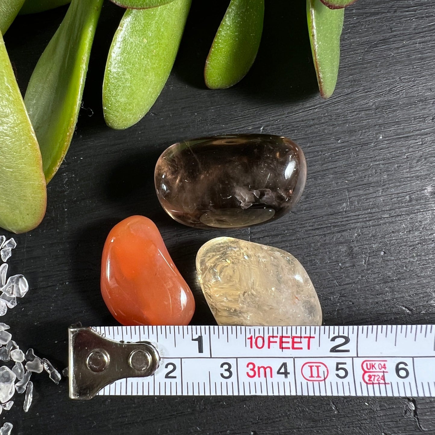 Edelstein Set Massband | Karneol Citrin Rauchquarz Groesse | 5cm Trommelsteine | Brasilien Kristalle | Happy Minerals