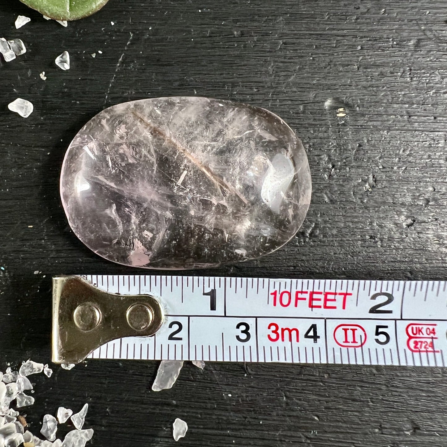 Rock Crystal Palm Stone 40mm | with Fluorite Inclusion and UV Fluorescence