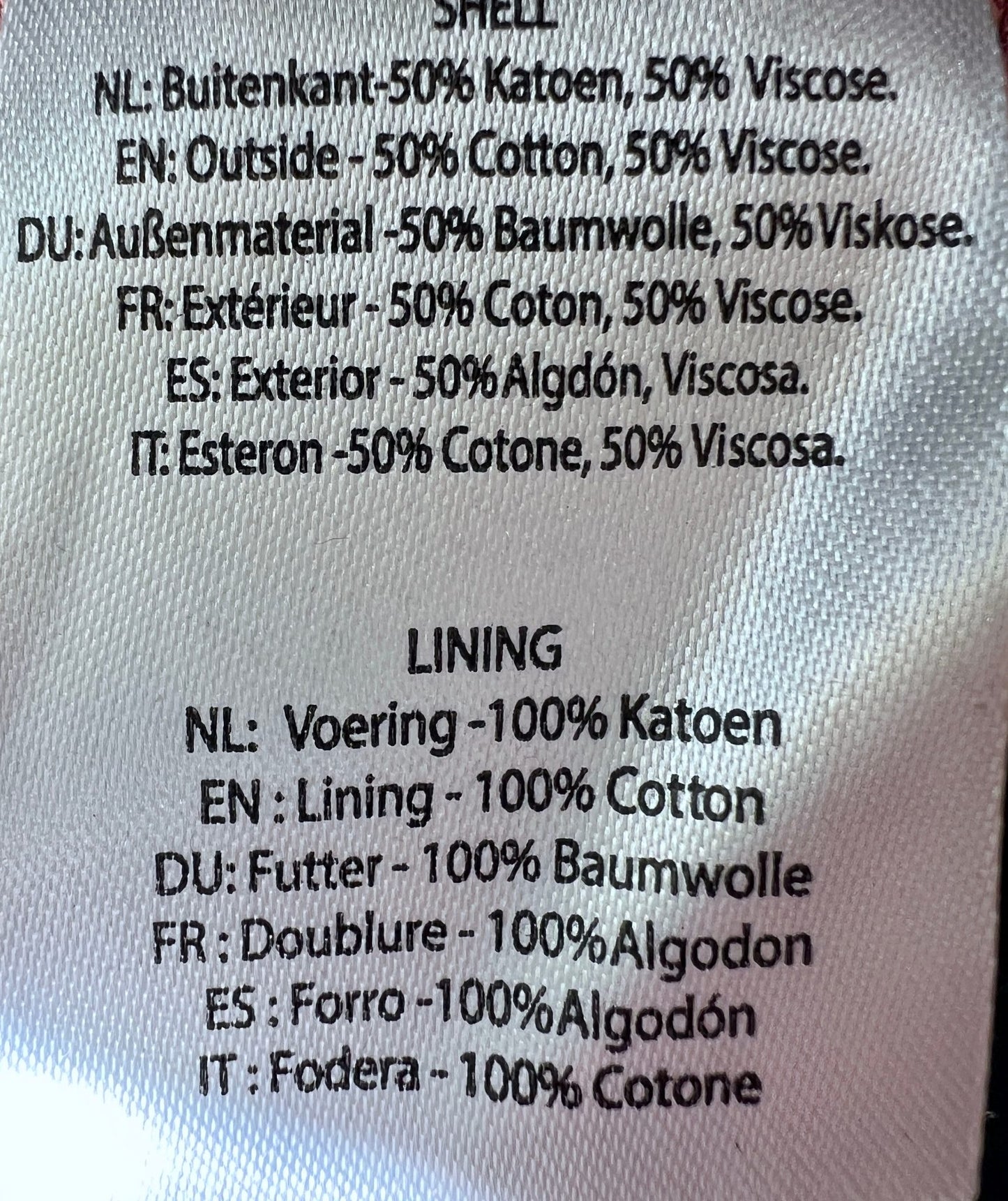 Material Zusammensetzung Label | Baumwolle Viskose | Futter 100% Cotton | Happy Minerals