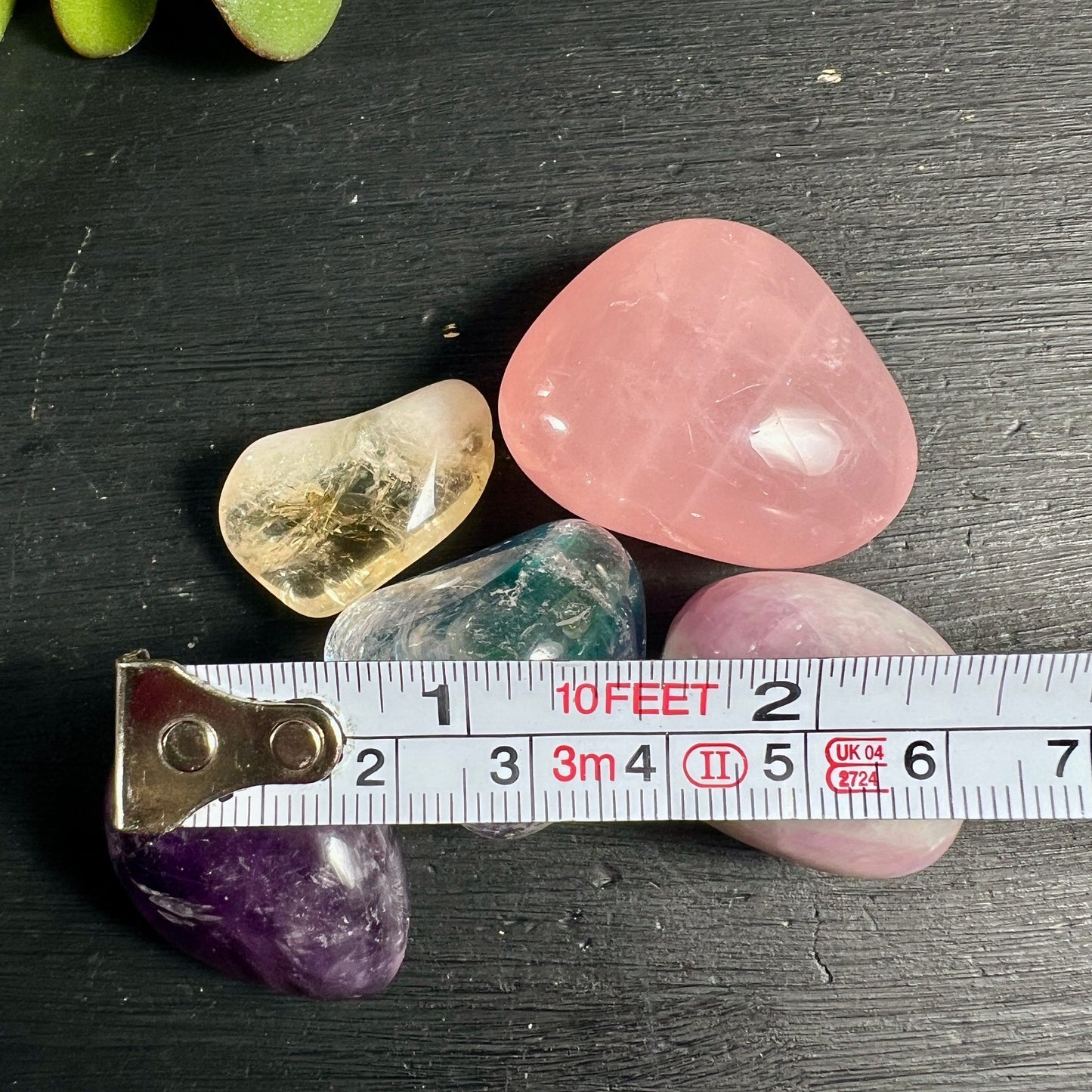 Trommelstein Größenvergleich Lineal | 2-3cm Edelsteine | Sternrosenquarz Amethyst Set | Happy Minerals