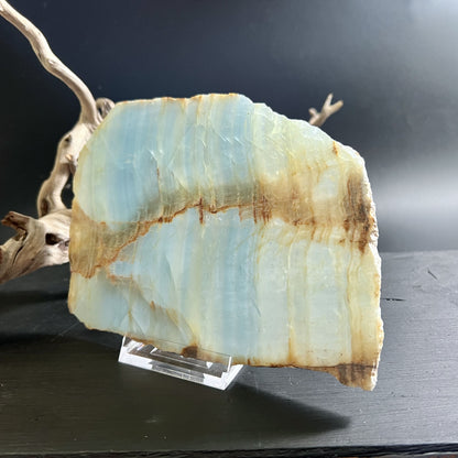 Blaue Aragonit Scheibe mit Licht von hinten | Happy Minerals