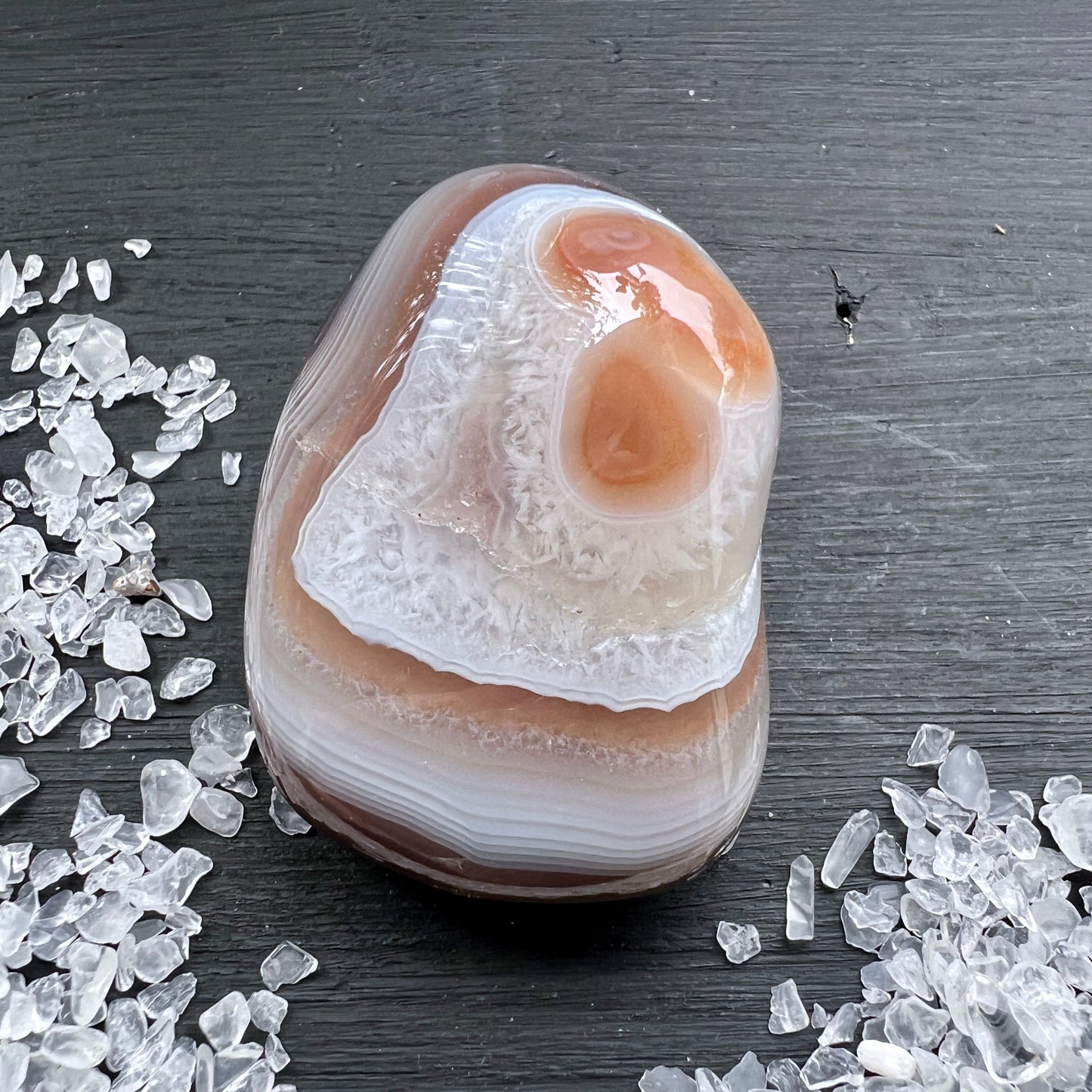 Botswana Achat Handschmeichler | Peach-Weiß-Creme  | Happy Minerals
