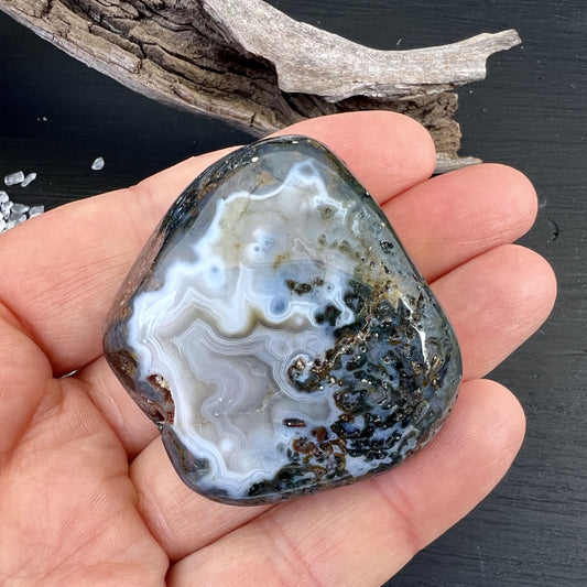 Botswana Achat Handschmeichler mit Moosachat | Happy Minerals