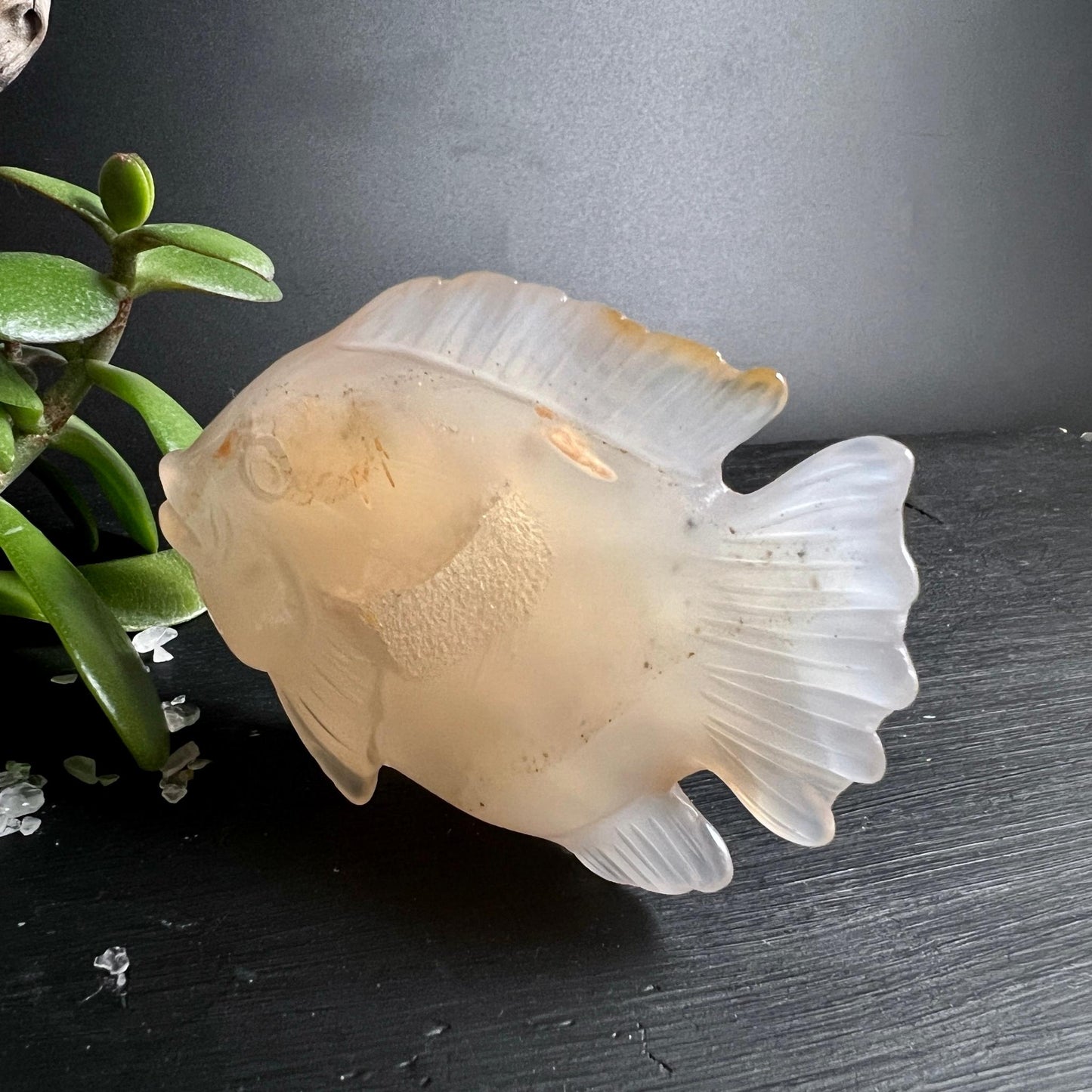 Handgeschnitzter Achat Fisch hintere Seite, mit Flossen