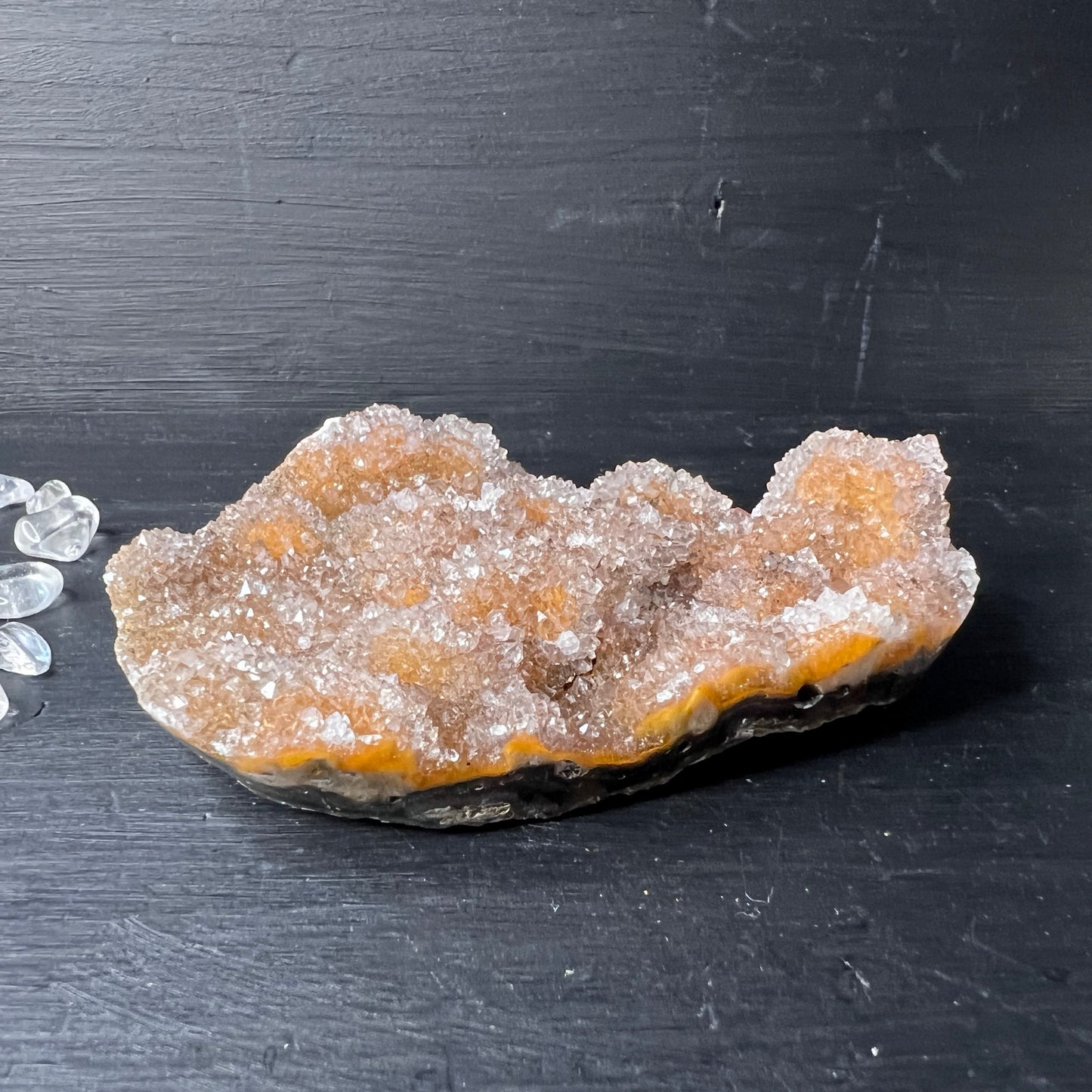 Galaxy Amethyst aus Uruguay, orange mit poliertem Rand, ca. 92mm