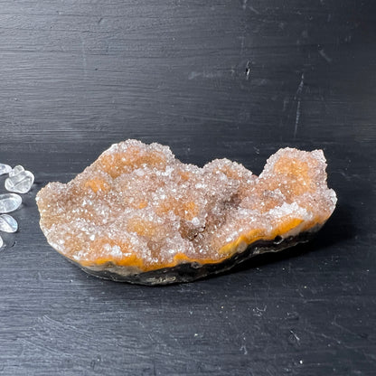 Galaxy Amethyst aus Uruguay, orange mit poliertem Rand, ca. 92mm
