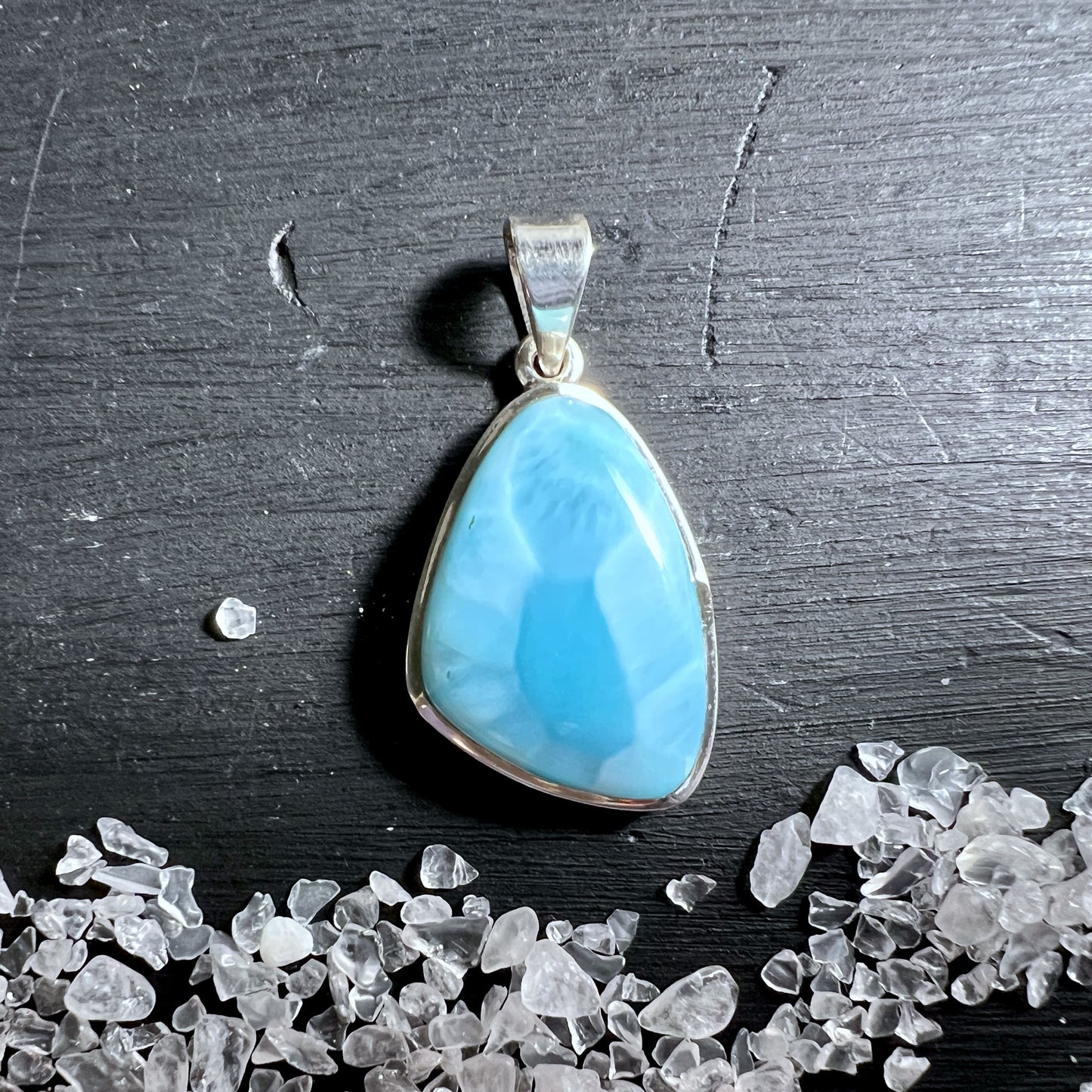 Larimar Anhänger 40mm | Karibikblaues Unikat | 925er Sterlingsilber
