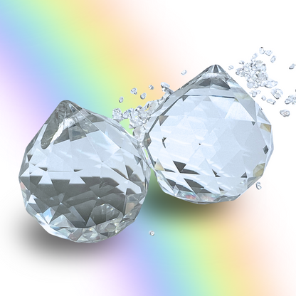 Set aus Feng Shui Suncatchern, 5cm, funkelnd auf weißem Hintergrund mit Regenbogen| Happy Minerals