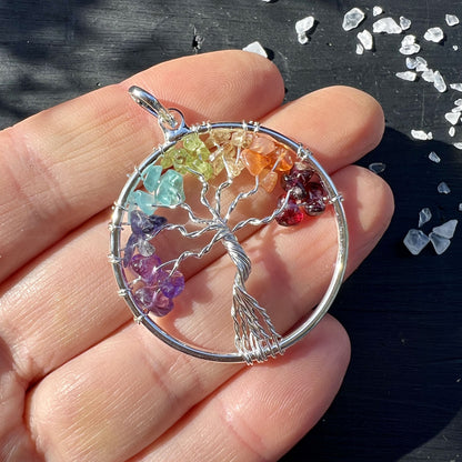 Lebensbaum Amulett – Chakra Baum des Lebens 38 mm versilbert | Happy Minerals