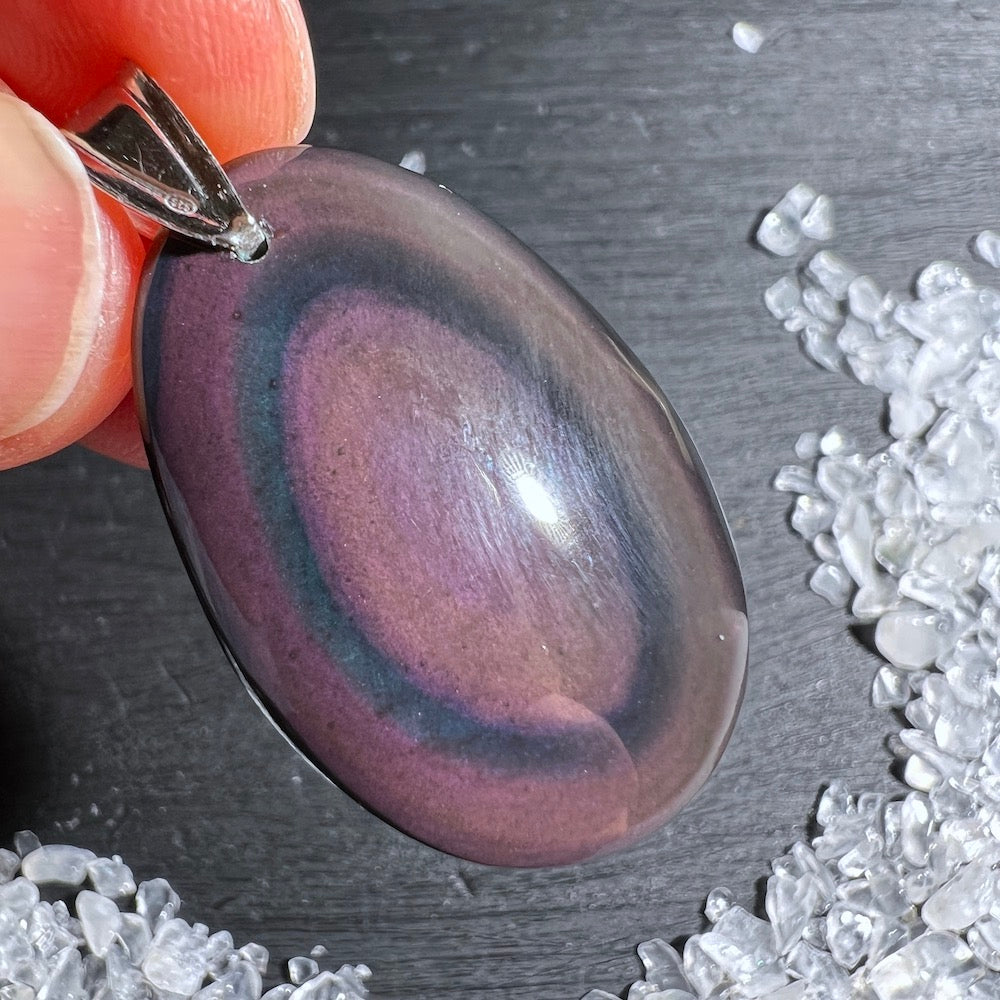 Lila Obsidian Anhänger mit Silberöse | Happy Minerals
