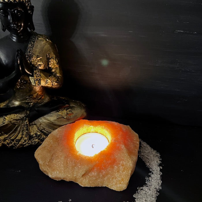 Orangencalcit Teelicht Halter als Dekoration | Happy Minerals