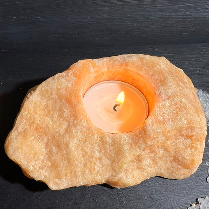 Orangencalcit Teelicht mit Kerze  ca. 120mm| Happy Minerals