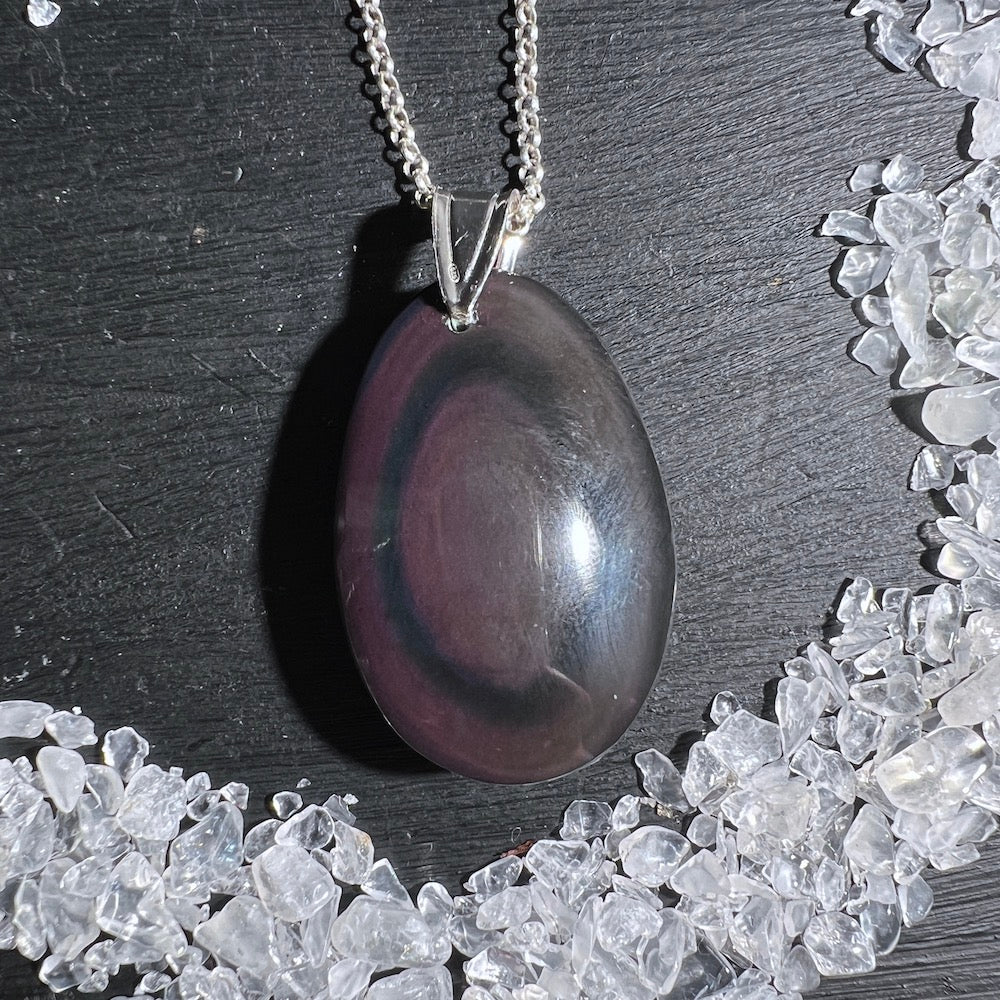 Regenbogen Obsidian Anhänger, lila 35mm, mit Silberöse | Happy Minerals