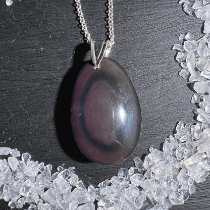 Regenbogen Obsidian Anhänger, lila 35mm, mit Silberöse | Happy Minerals