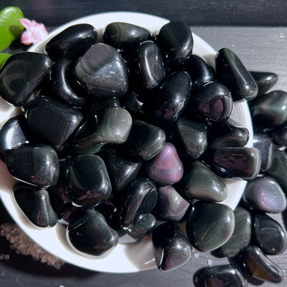 Regenbogen Obsidian Trommelstein in der Schale | Happy Minerals
