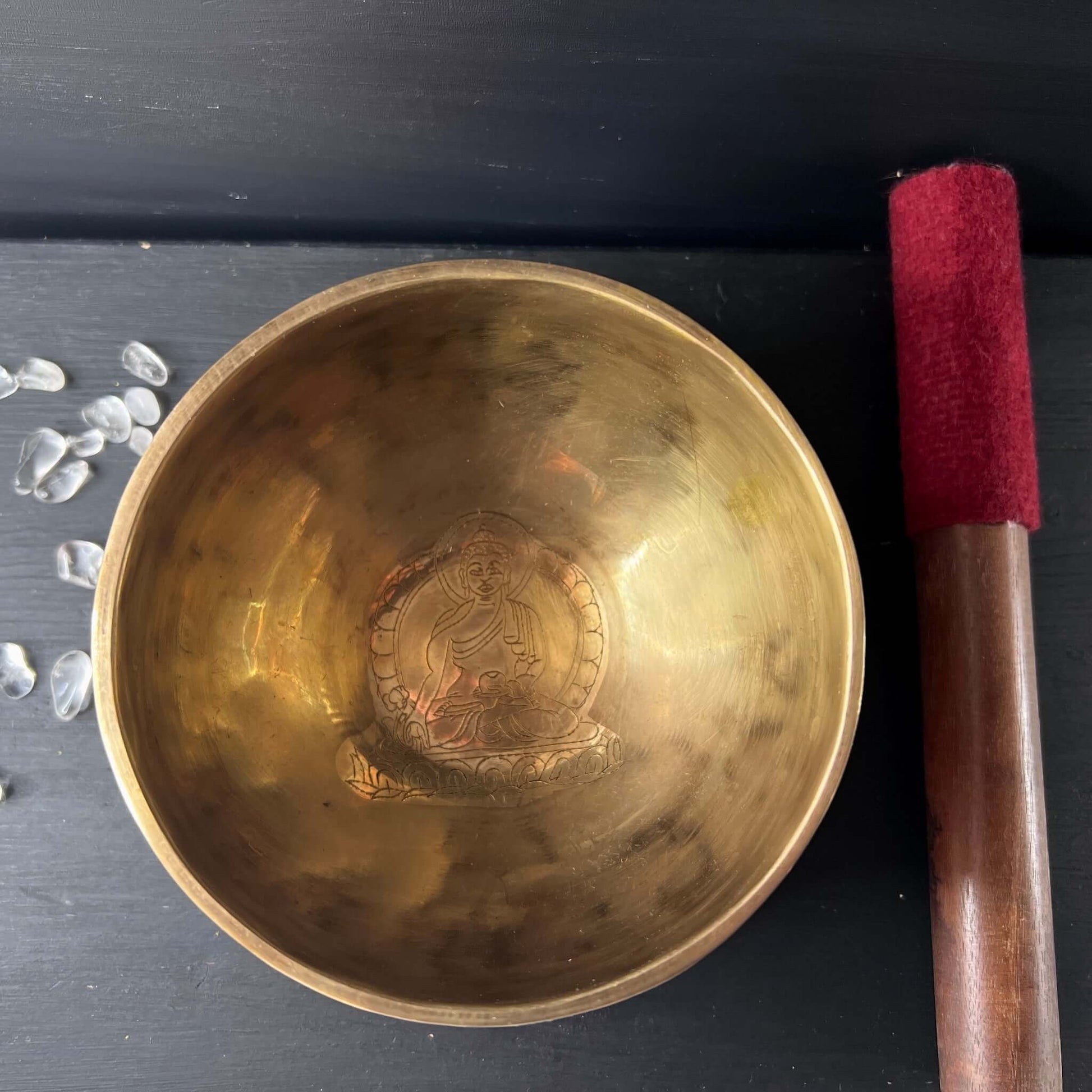 Set Klangschale mit Medizinbuddha, Klöppel und Kissen