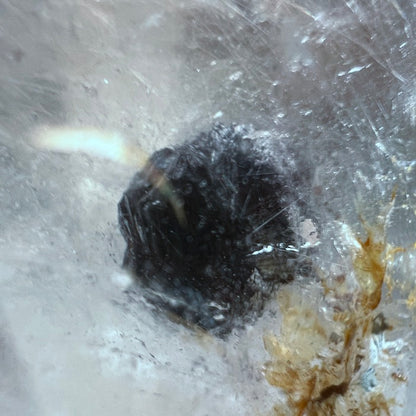 Silberfarbener Rutil in Klarem Quarz mit Muskovit-Einschluss! Nahaufnahme vom Muskovit| Happy Minerals