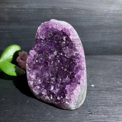 Uruguay Amethyst, polierte Kanten, stehen. Intensive lila Farbe. Frontansicht. | Happy Minerals