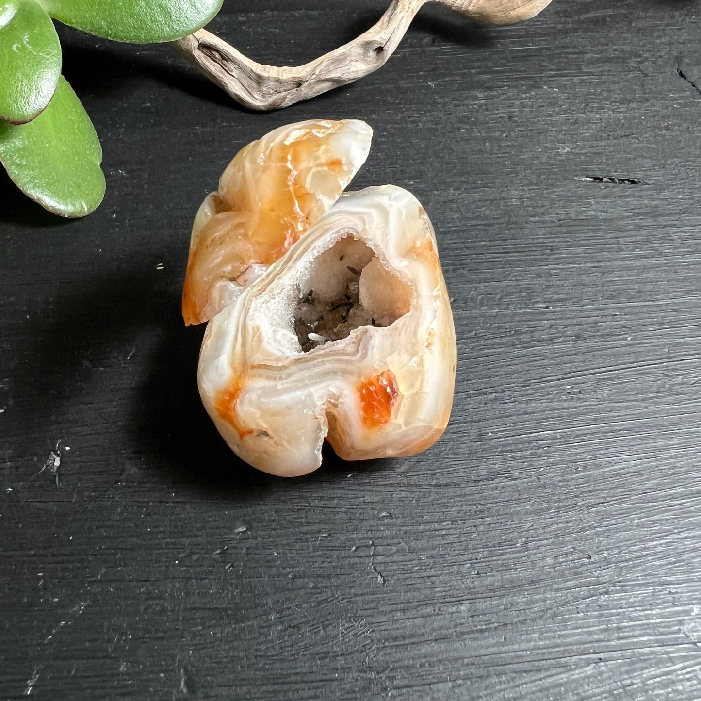 Achat Dose aufgeklappt | kristalline Strukturen | warme Brauntöne | Brasilien Juwelenbox Happy Minerals