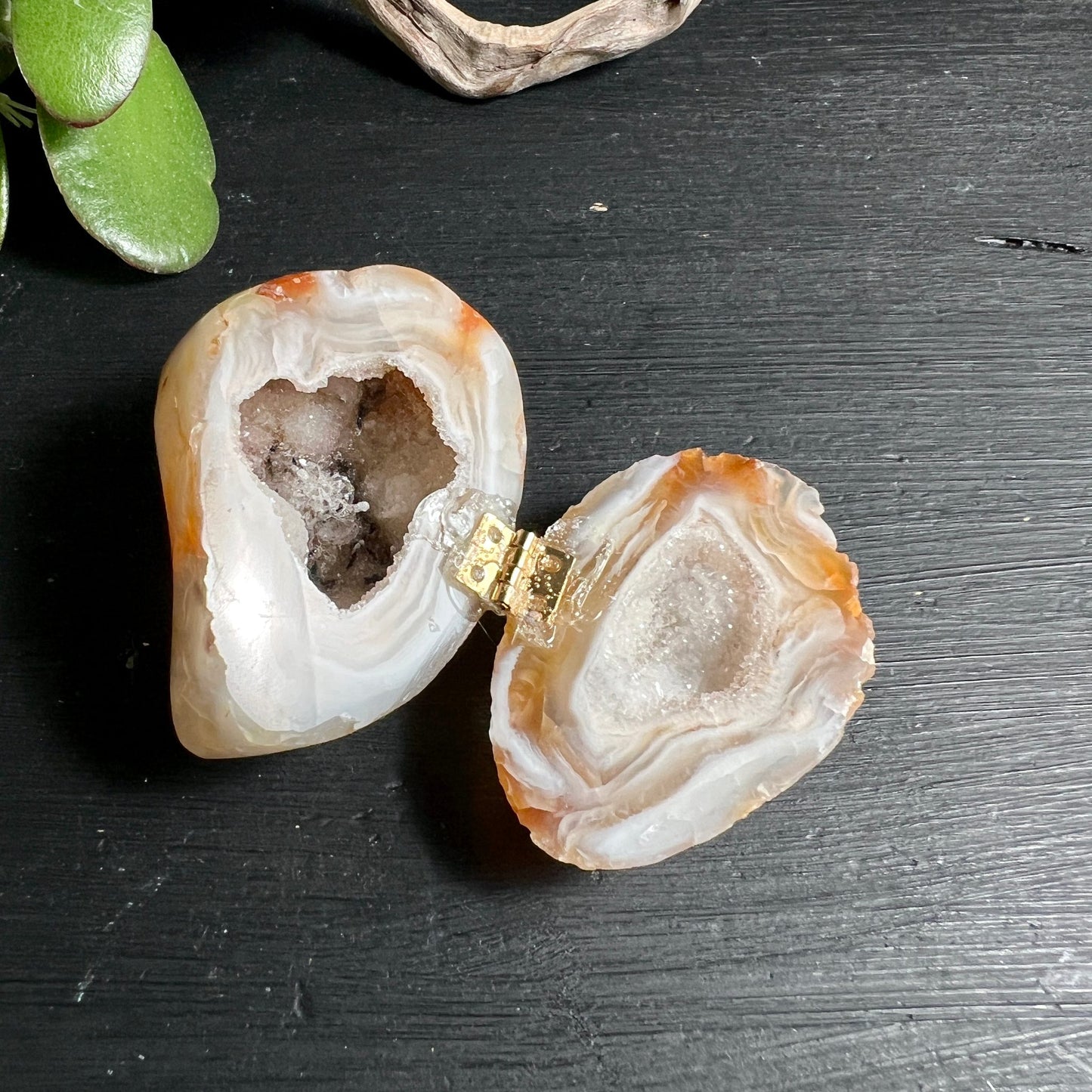 Achat Juwelenbox Set | beide Hälften sichtbar | kristalline Innenseiten | Brasilien Unikat Happy Minerals