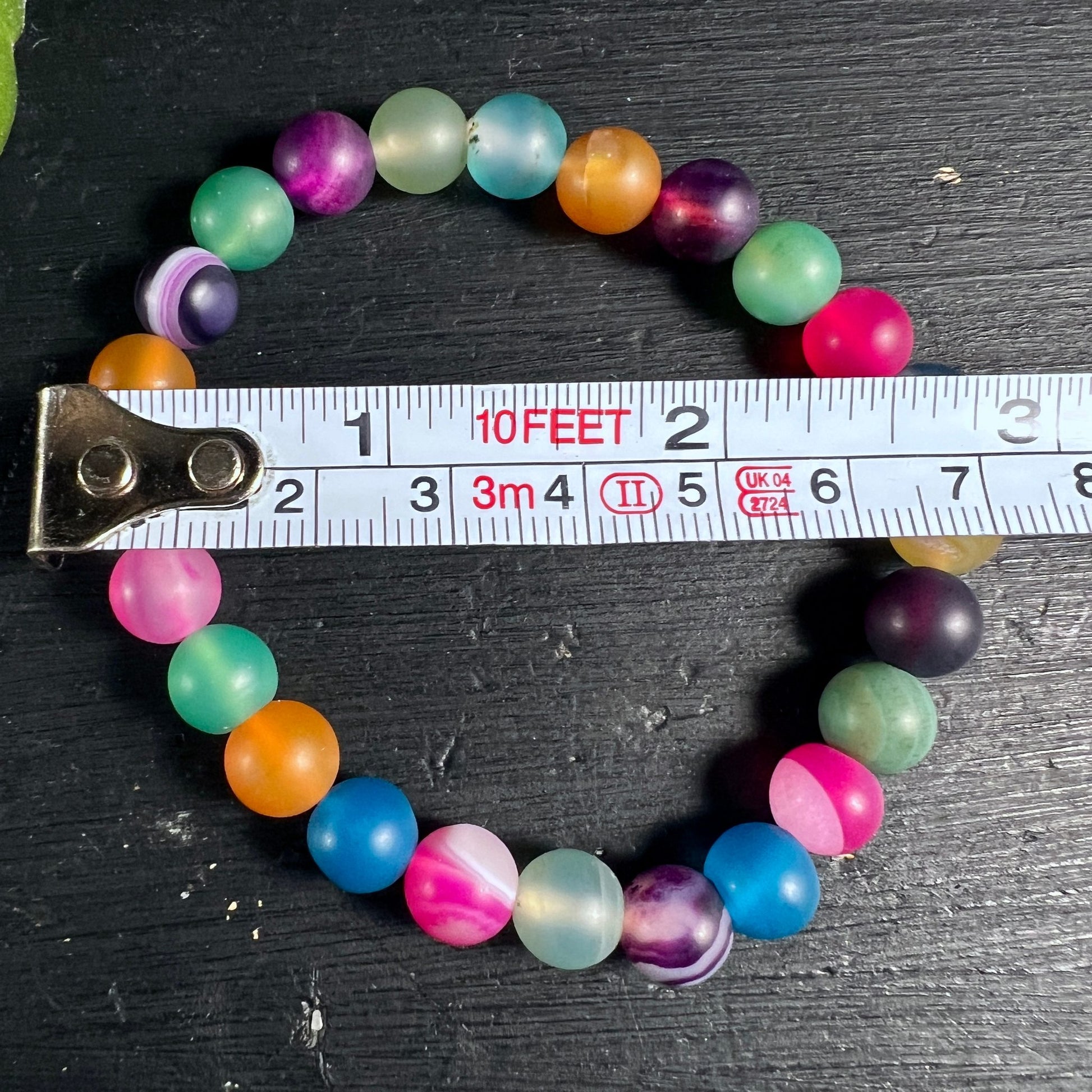 Achat Perlen Kette | gefärbt | rund | bunt | Maßband | 8 Zoll | Brasilien | Größe | Happy Minerals