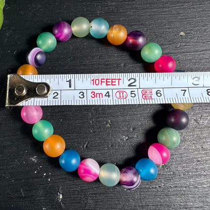 Achat Perlen Kette | gefärbt | rund | bunt | Maßband | 8 Zoll | Brasilien | Größe | Happy Minerals