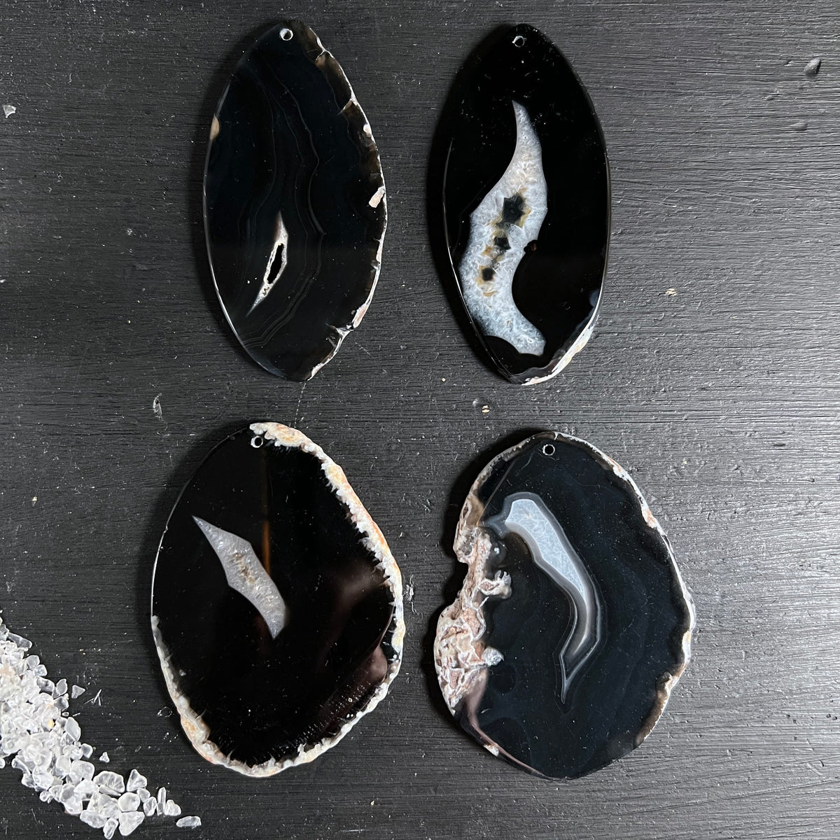 Achat-Scheiben Set | vier Varianten | Drusen-Details sichtbar | Happy Minerals