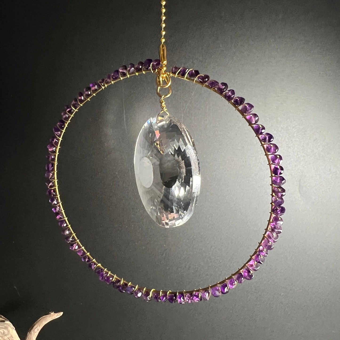 Amethyst Sonne Glaskristall | Kreis Gold | Lila Facetten | Unikat Deutschland | Happy Minerals