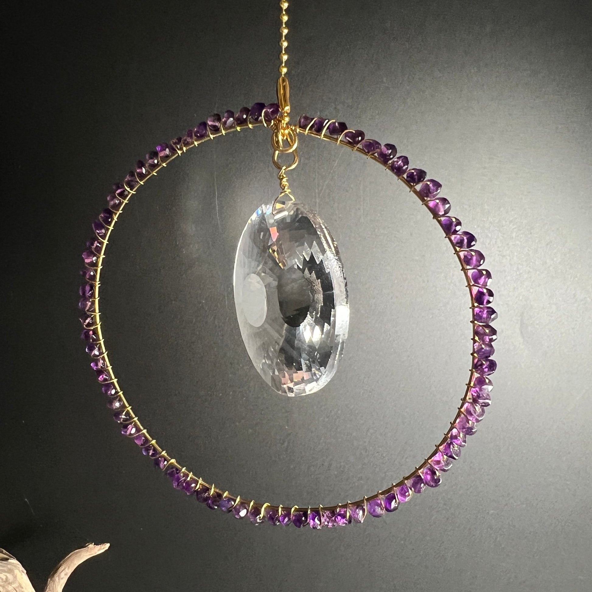 Amethyst Sonne Glaskristall | Kreis Gold | Lila Facetten | Unikat Deutschland | Happy Minerals
