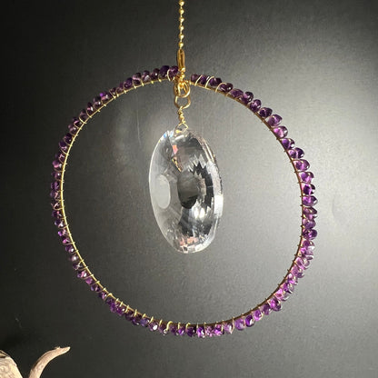 Amethyst Sonne Glaskristall | Kreis Gold | Lila Facetten | Unikat Deutschland | Happy Minerals