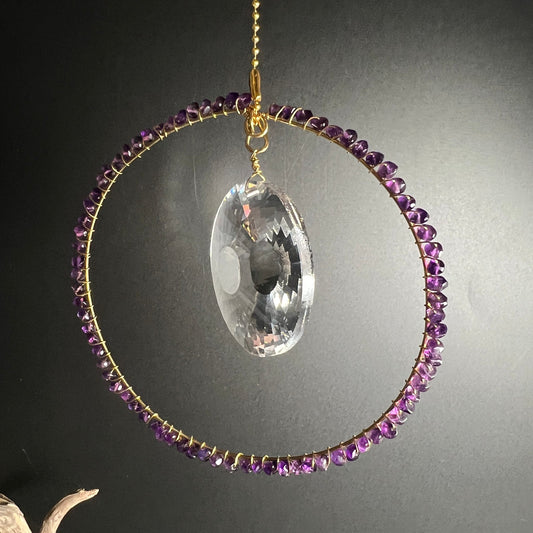 Amethyst Sonne Glaskristall | Kreis Gold | Lila Facetten | Unikat Deutschland | Happy Minerals