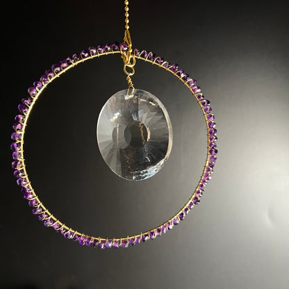 Amethyst Kreis | Glaskristall Sonne Hochformat | Lila Facetten Gold | Deutschland Unikat | Happy Minerals
