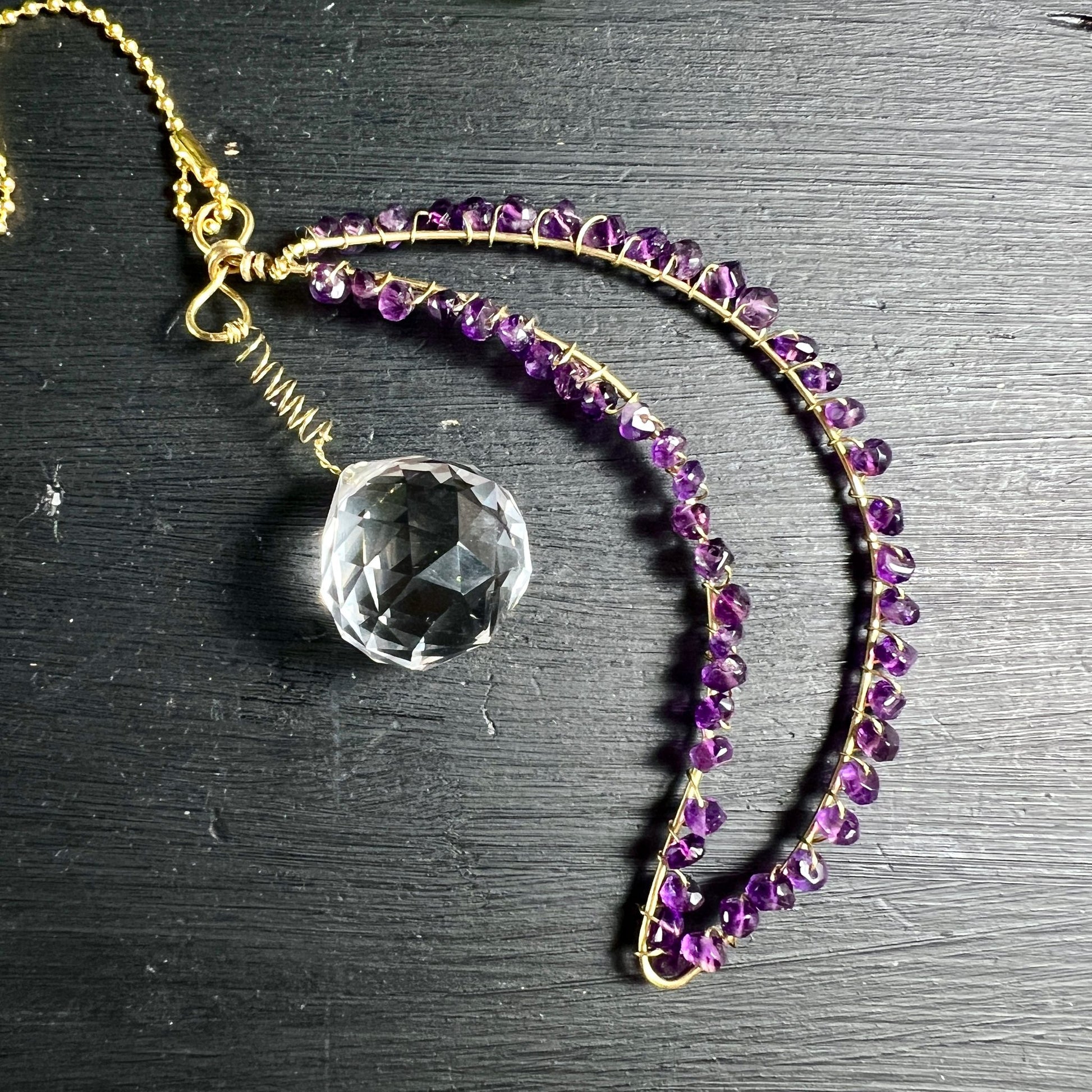 Eleganter facettierter Amethyst | Messing Draht | Kristall Anhänger | Brasilien | Happy Minerals