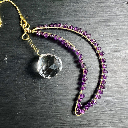 Eleganter facettierter Amethyst | Messing Draht | Kristall Anhänger | Brasilien | Happy Minerals