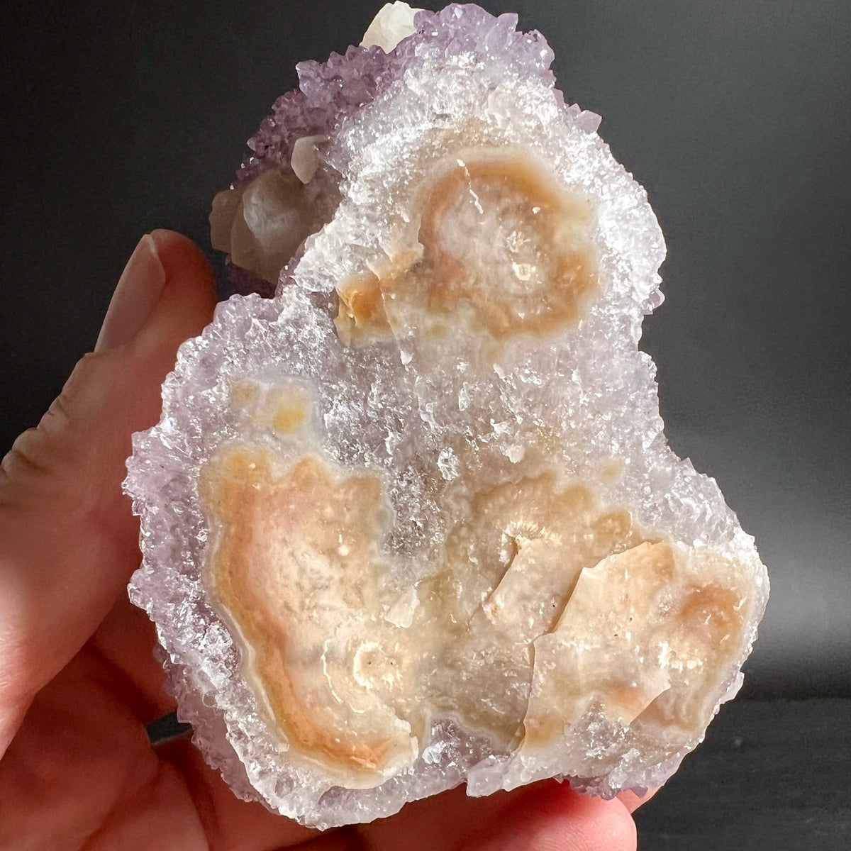 Amethyst | Rückseite | Orange | Achat-Muster | Botryoidal | Südafrika | Rohstein | Happy Minerals