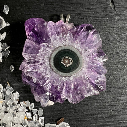 Amethyst Stalaktit Sonne | violette Kristallblüte | Uruguay | 925 Silber Öse | Unikat | Happy Minerals