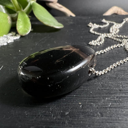 Apachenträne Mexico | samtiges Schwarz | seitliche Ansicht | Silberkette | Sukkulente | Happy Minerals