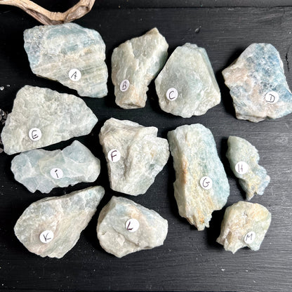 Aquamarin Rohsteine | Brasilien | 12 Varianten A-M | eisblau transparent | Happy Minerals Kristall Sammlung