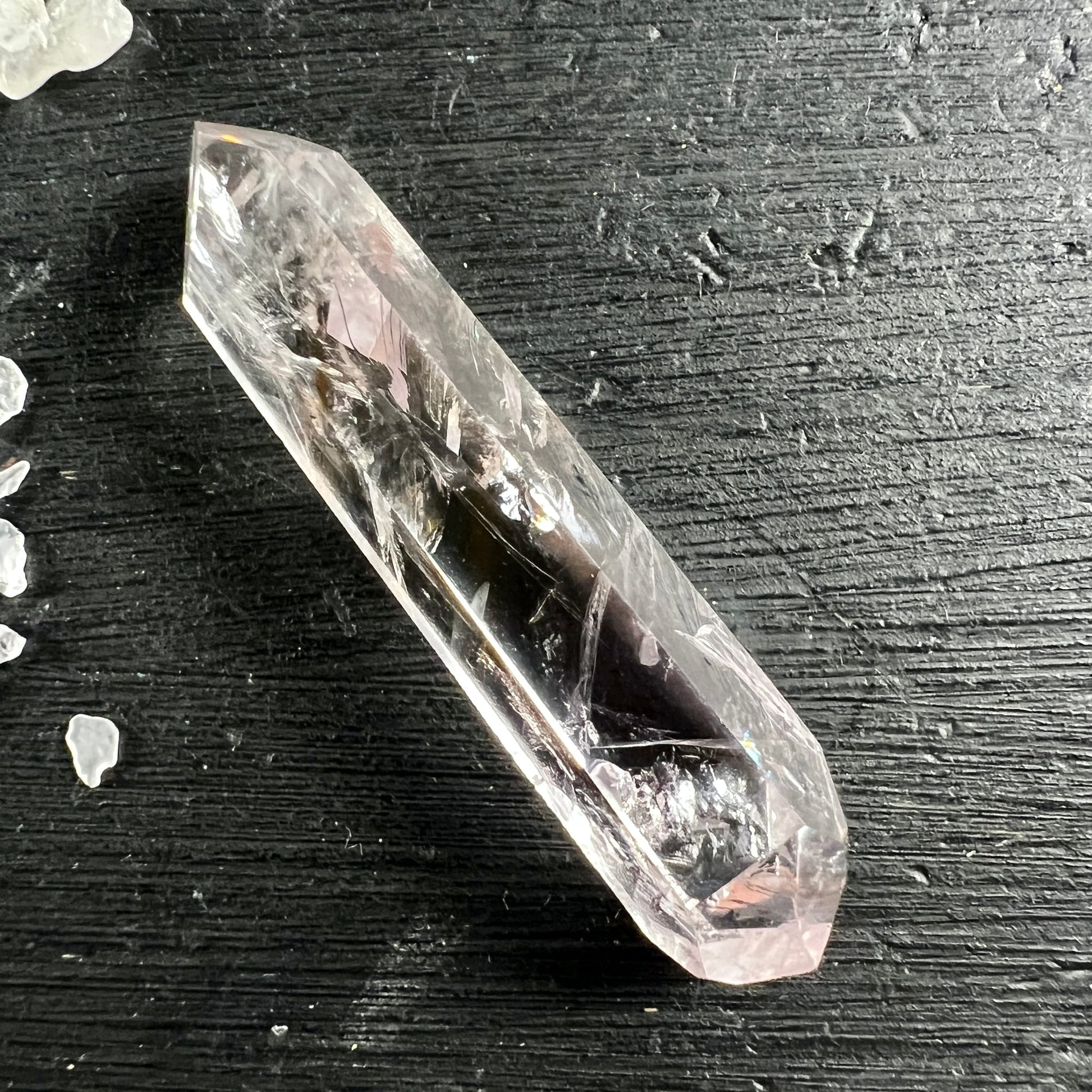 Bergkristall Doppelender | Fluorit Einschluss | glasklar | Nahaufnahme | Brazil | Happy Minerals