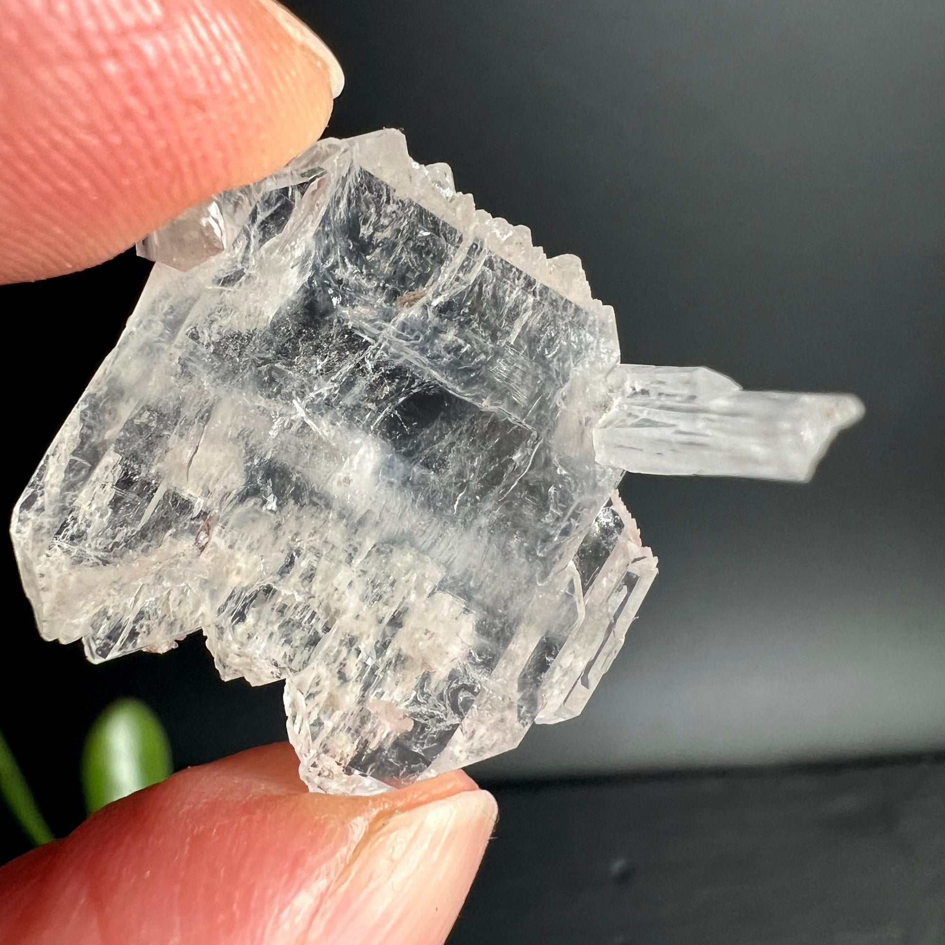 Bergkristall Fadenquarz | Beluchistan | Rohstein | Hand | Detailansicht | durchsichtige Kristalle | Happy Minerals