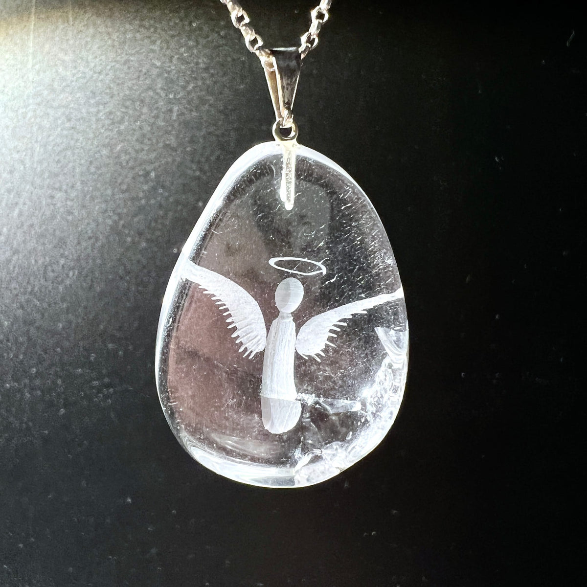 Bergkristall | Anhänger | Kette | Engel mit Heiligenschein | edel | Brasilien | Happy Minerals