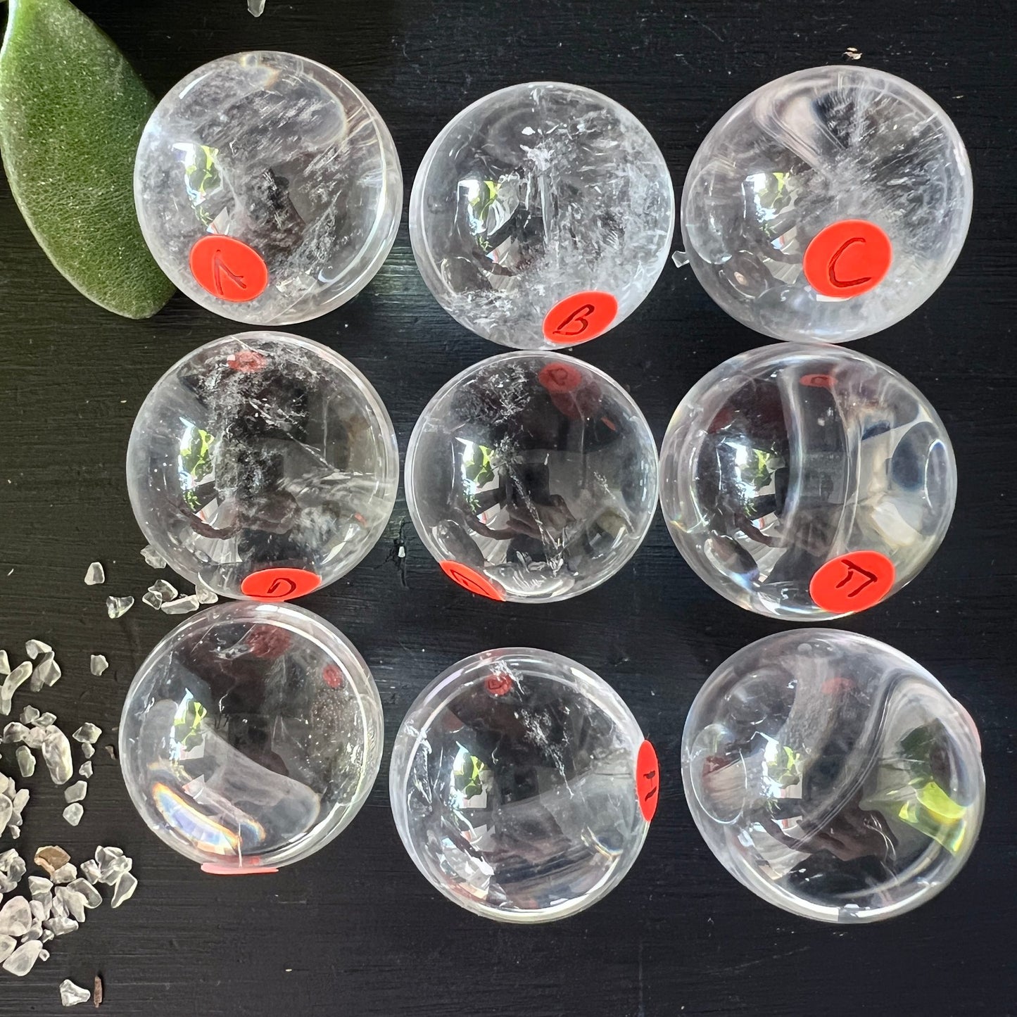 Neun Bergkristall Kugeln | Brasilien | A-I Markiert | Kristalline Strukturen | Happy Minerals