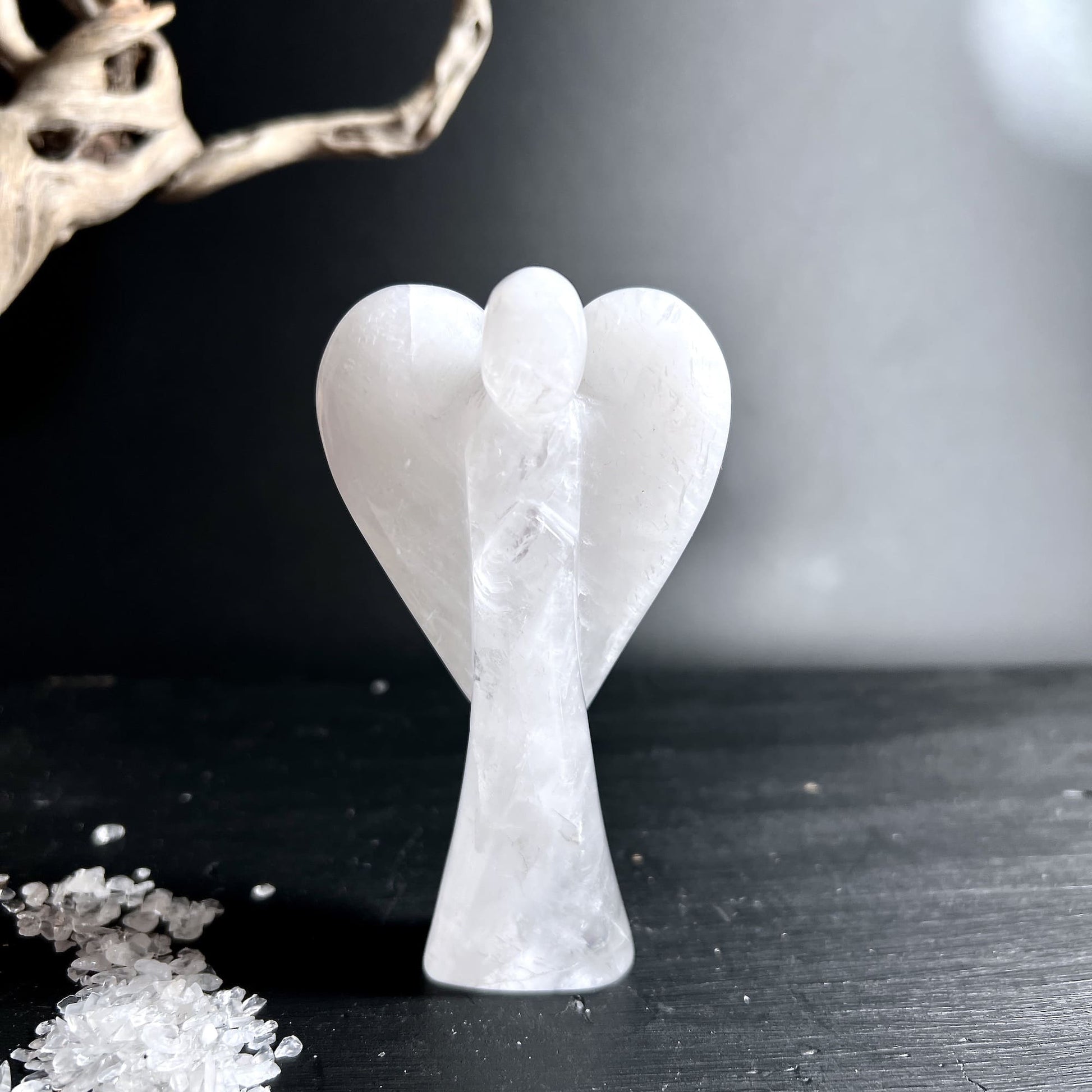 Bergkristall Schneequarz Engel 98mm 124g aus Brasilien im Detail | Happy Minerals