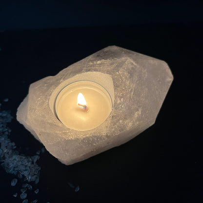 Bergkristall Teelicht Unikat | Vogelperspektive | Teelicht eingebettet | kristalliner Glanz | Brasilien | Happy Minerals