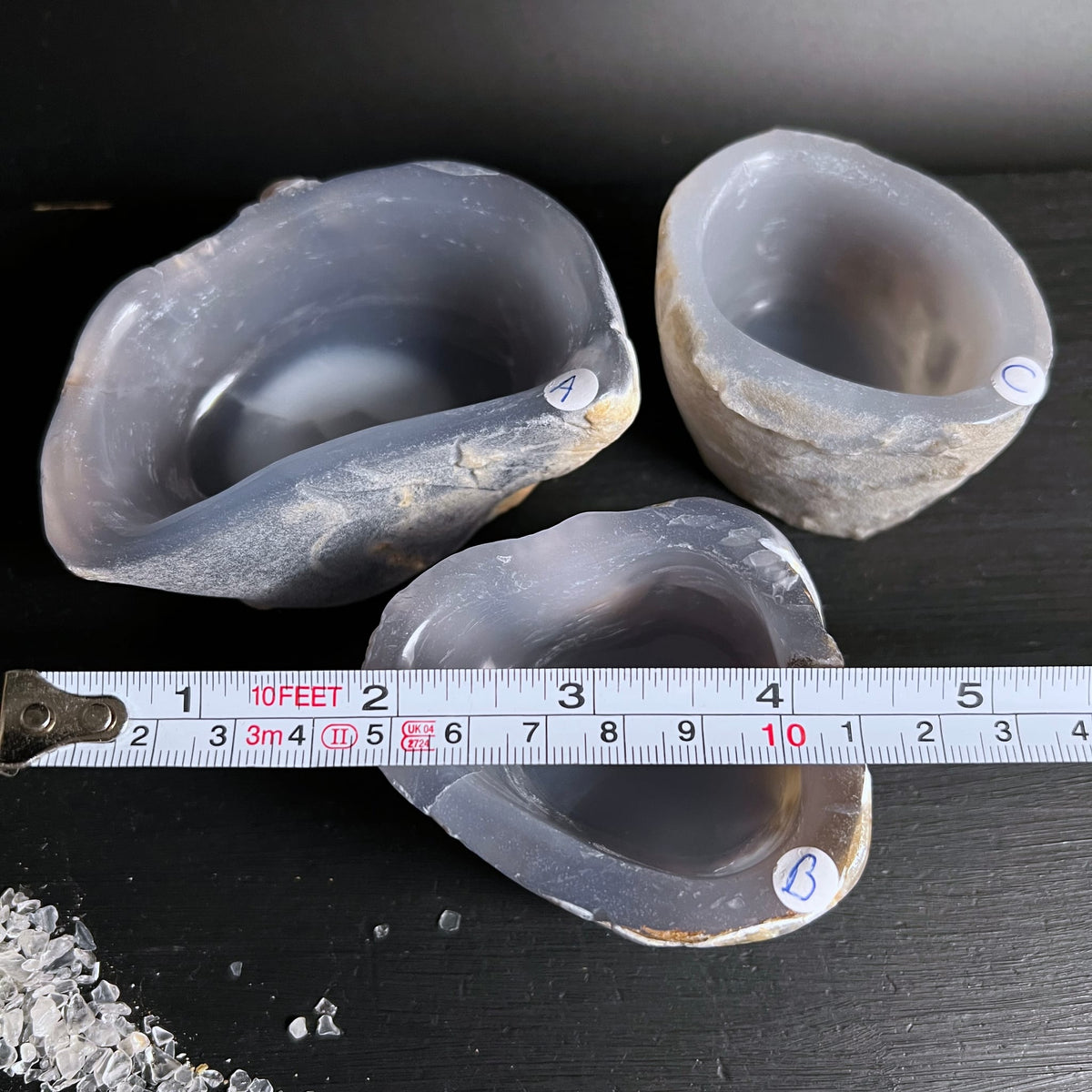 Blauer Chalcedon Schalen-Trio | Rohstein Variante A B C | Türkis-Blautöne | Happy Minerals